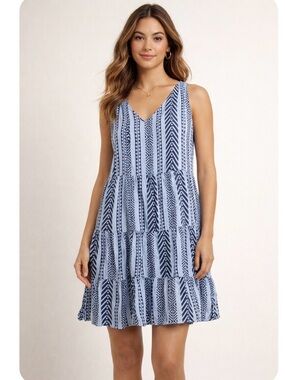 Italian linen dress size medium two toned blue print